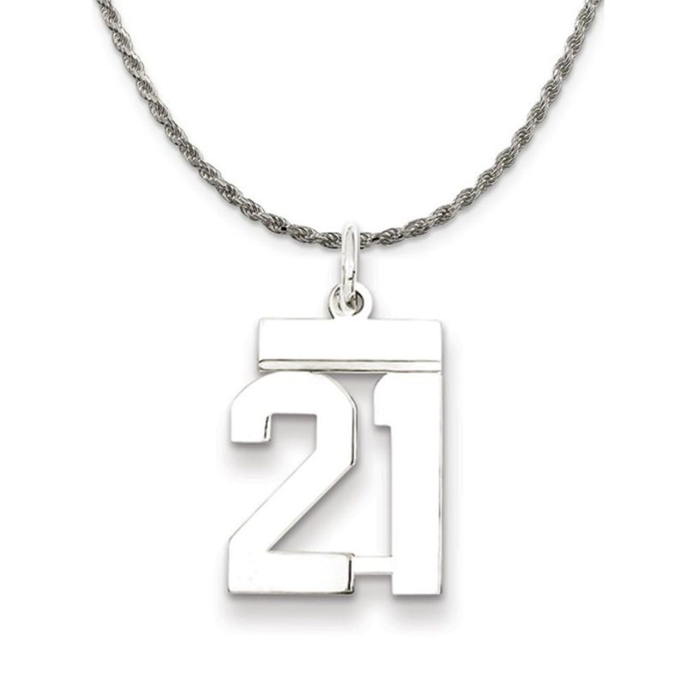Sterling Silver Athletic Lg Polished Number 21 Necklace - 26 Inch